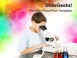 Child Looks Through Microscope Education PowerPoint Template 1110