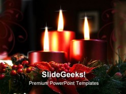 Christmas Candles In Wreath Holidays PowerPoint Template 1010