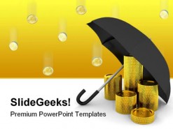 Coins Under Umbrella Business PowerPoint Template 0910