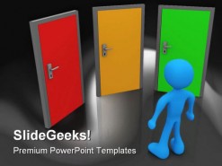 Front Of Three Doors Future PowerPoint Template 1110