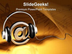 Headphones And At Symbol Music PowerPoint Template 1110