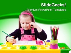 Little Girl Drawing Education PowerPoint Template 1110