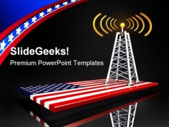 Radio Tower And Us Flag Americana PowerPoint Template 0910