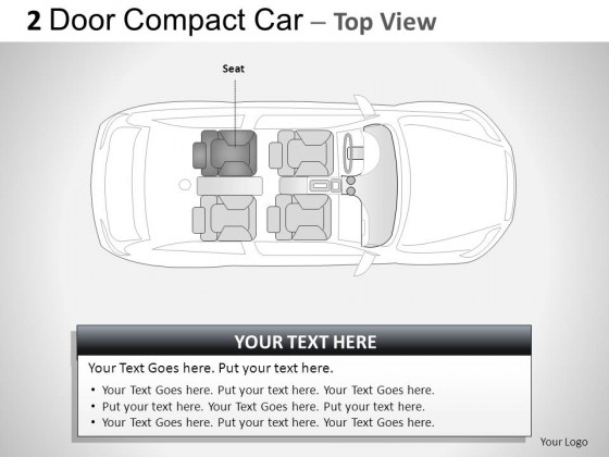2 Door Blue Compact Car Top View PowerPoint Presentation Slides