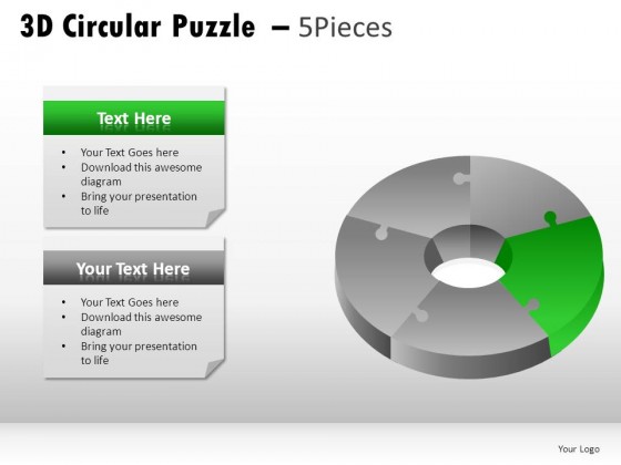 3d Circular Puzzle 5 Pieces PowerPoint Presentation Slides