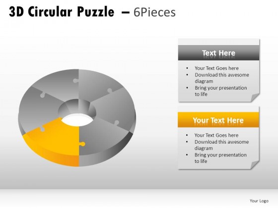 3d Circular Puzzle 6 Pieces PowerPoint Presentation Slides