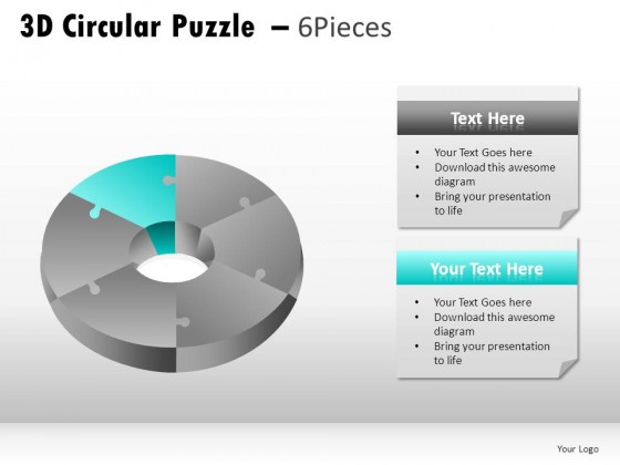 3d Circular Puzzle 6 Pieces PowerPoint Presentation Slides