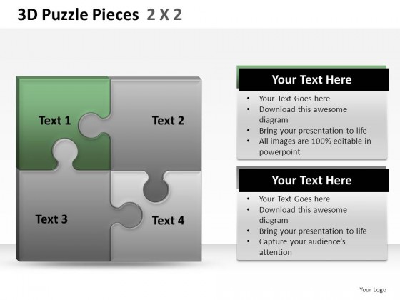 3d Puzzle Pieces 2x2 PowerPoint Presentation Slides