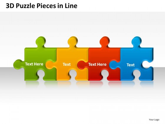 3d Puzzle Pieces In Line PowerPoint Presentation Slides