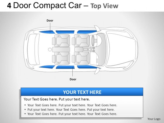 4 Door Blue Car Top View PowerPoint Presentation Slides