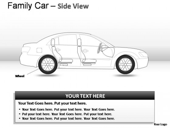 Blue Family Car Side View PowerPoint Presentation Slides