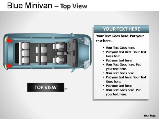 Blue Minivan Top View PowerPoint Presentation Slides