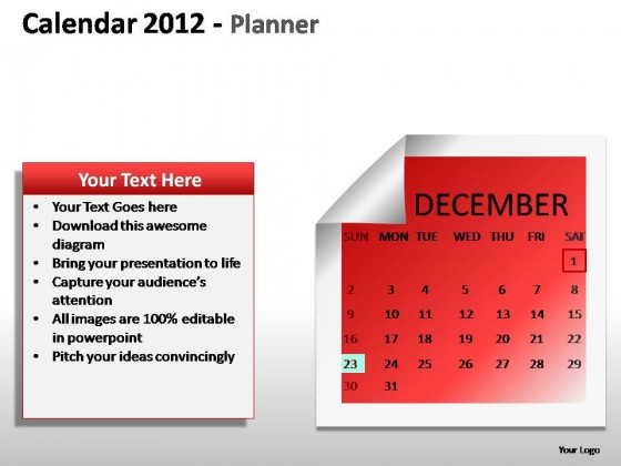 Calendar 2012 Planner PowerPoint Presentation Slides