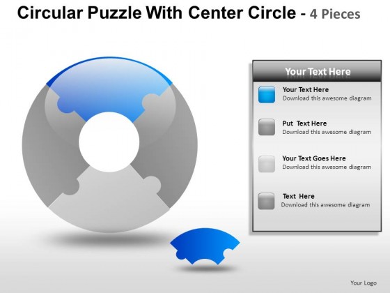 Circular Puzzle With Center 4 PowerPoint Presentation Slides