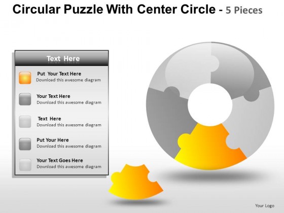 Circular Puzzle With Center 5 PowerPoint Presentation Slides