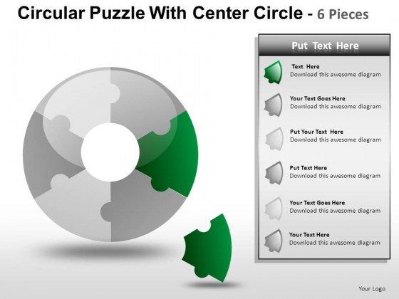 Circular Puzzle With Center 6 PowerPoint Presentation Slides