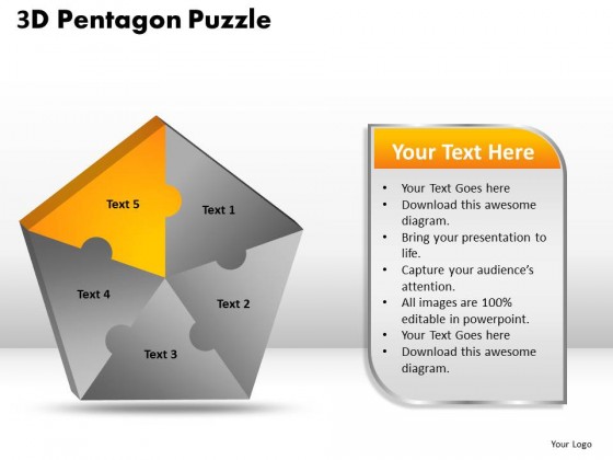 PowerPoint Template Global Pentagon Puzzle Process Ppt Slides