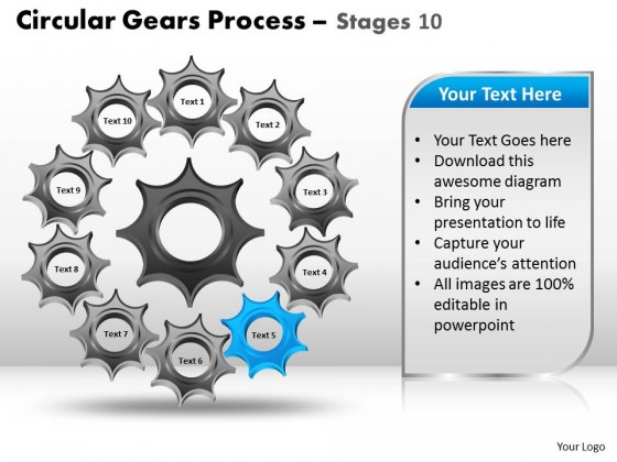 PowerPoint Template Graphic Circular Gears Process Ppt Slides