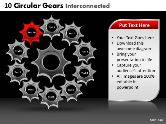 PowerPoint Template Leadership Circular Gears Ppt Slides