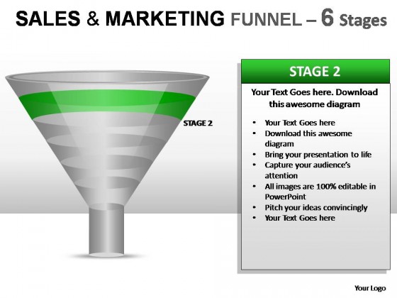 Sales And Marketing Funnel 6 Stages PowerPoint Presentation Slides