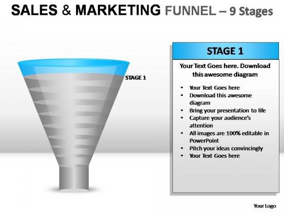 Sales And Marketing Funnel 9 Stages PowerPoint Presentation Slides