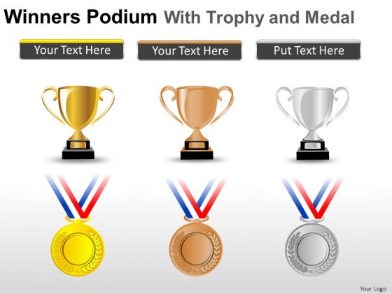Winners Podium With Trophy PowerPoint Presentation Slides