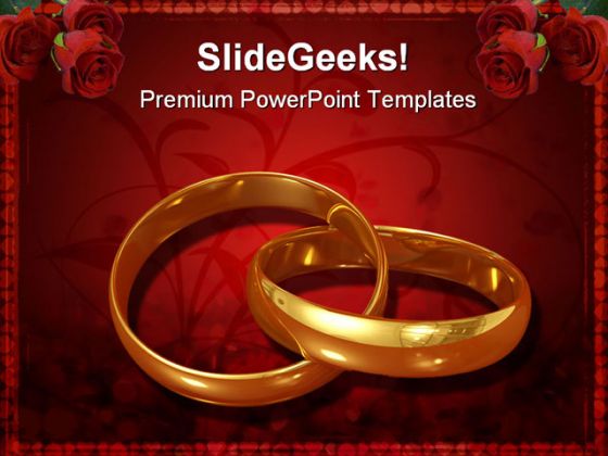 Golden Rings Wedding PowerPoint Template 0610