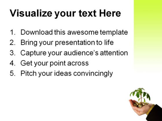 Hand With Money Plant Business PowerPoint Background And Template 1210