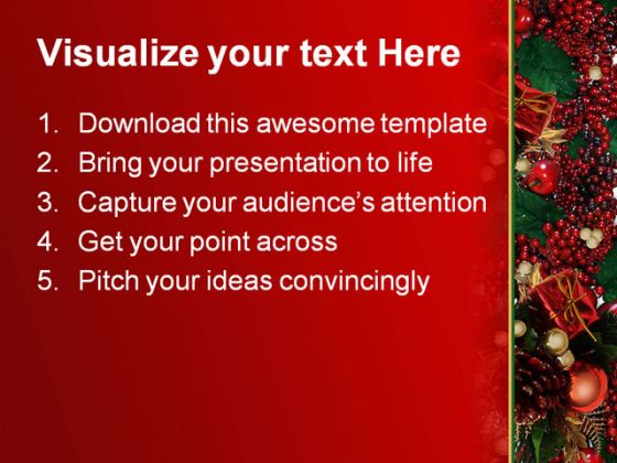 Holly Berries Christmas PowerPoint Template 0610