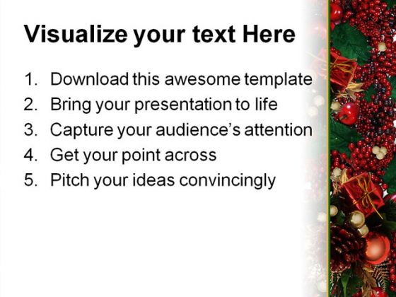 Holly Berries Christmas PowerPoint Template 0610