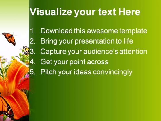 Monarchs On Flowers Beauty PowerPoint Template 0910