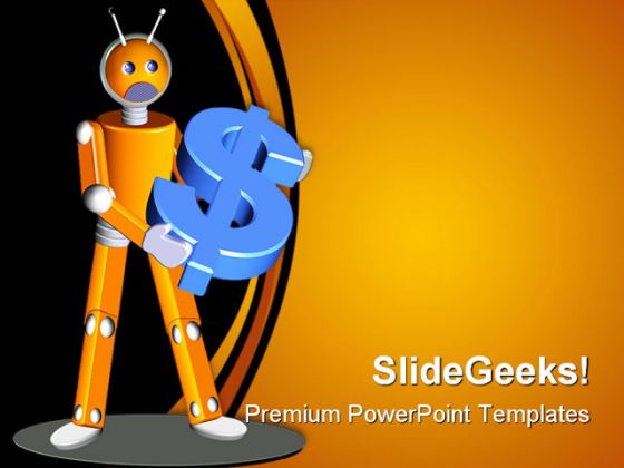 Robot Holding Dollar Money PowerPoint Backgrounds And Templates 1210