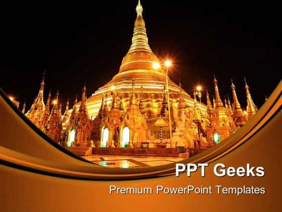 Shwedagon Pagoda At Night Religion PowerPoint Templates And PowerPoint Backgrounds 0411