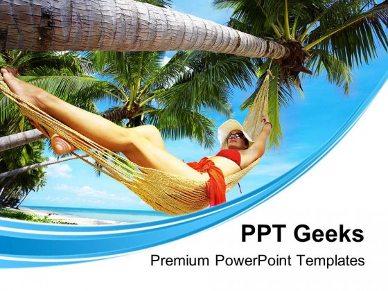 Woman In Hammock Beach PowerPoint Templates And PowerPoint Backgrounds 0411